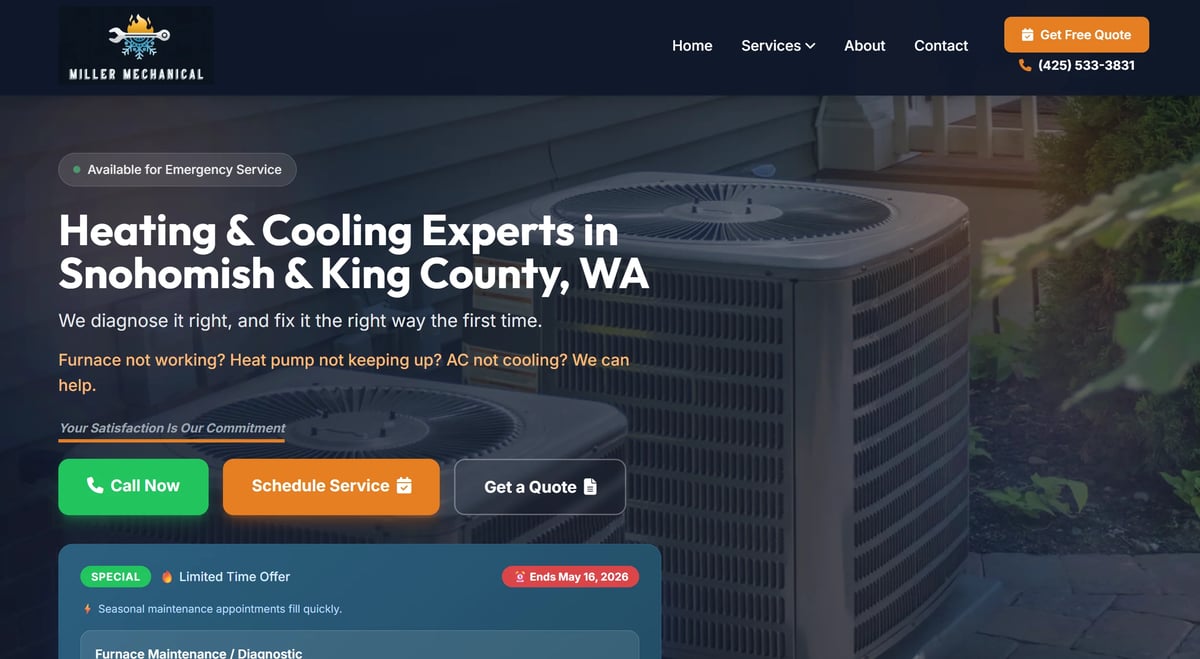 Miller Mechanical HVAC website - featured project