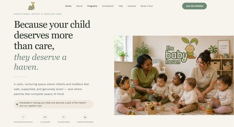 The Baby Haven Childcare website