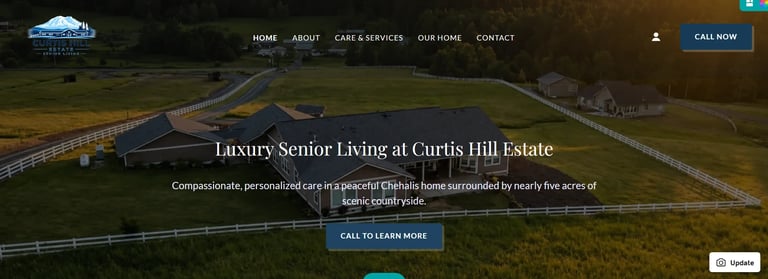Aerial view of Curtis Hill Estate, a residential care home with manicured grounds and tree-lined property