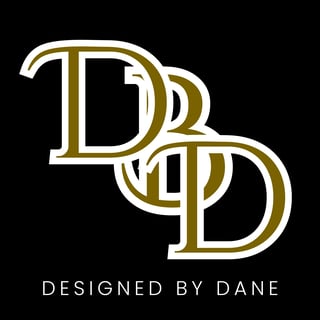 DBD logo with interlocking gold and white letters on black background, text reads DESIGNED BY DANE